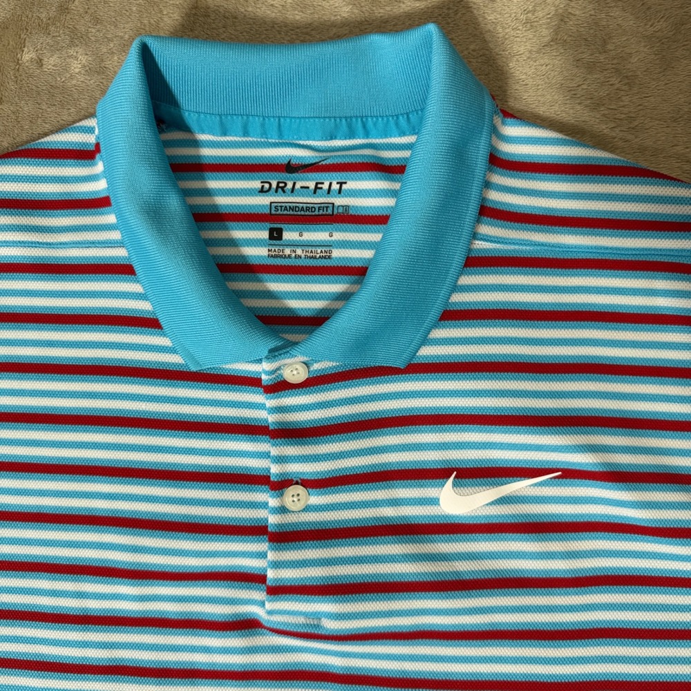 Nike Dri-FIT Mens Golf Polo Shirt Blue Red White Striped BV0363-486 Large